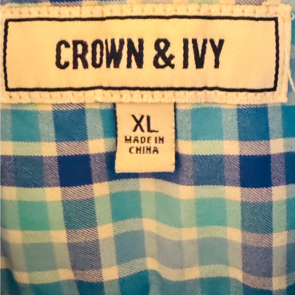 Men’s Crown & Ivy Blue Plaid Button Down Shirt XL